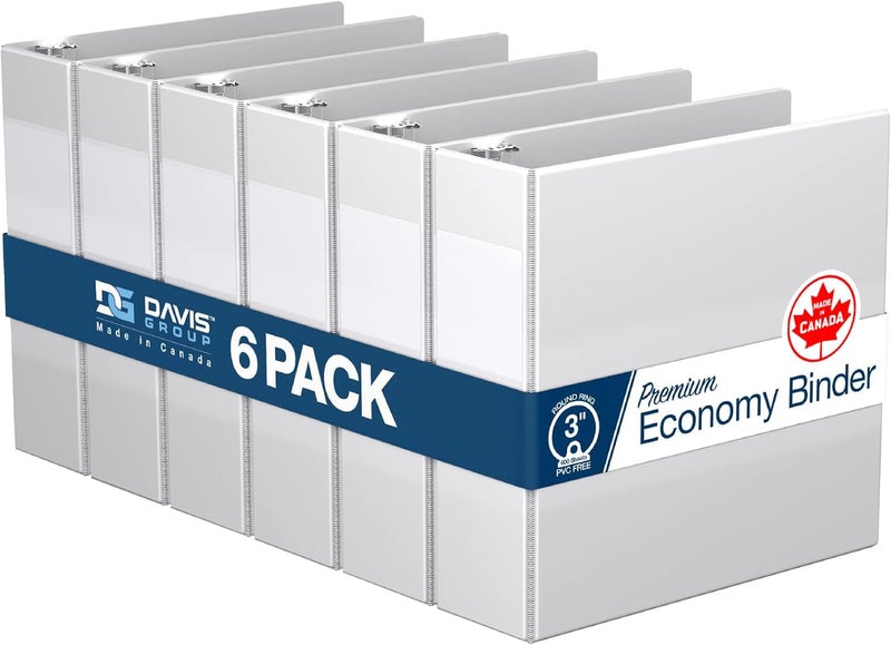 Davis Group Premium Economy 6-Pack 3-Ring Binders for School or Office, Round-Ring Binders, 3 Inch, White - Image 1