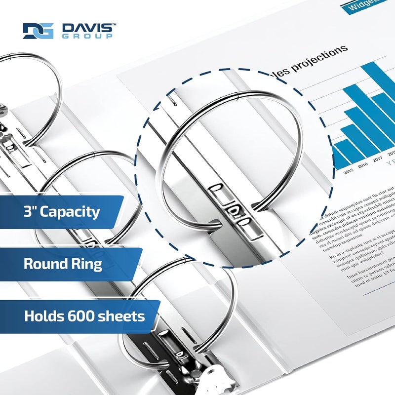 Davis Group Premium Economy 6-Pack 3-Ring Binders for School or Office, Round-Ring Binders, 3 Inch, White - Image 2