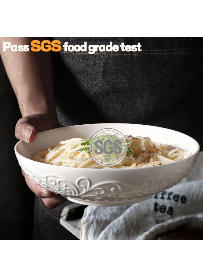 Artena Pasta Bowls 32oz, Ceramic Large Salad Bowls 8 inch, Embossed Soup Bowls Set of 4, White Serving Bowls for Entertaining, Wide Shallow Dinner Bowls for Spaghetti, Microwave Dishwasher Oven Safe - Image 2