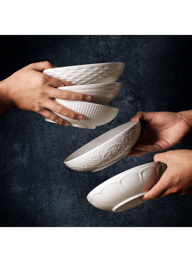 Artena Pasta Bowls 32oz, Ceramic Large Salad Bowls 8 inch, Embossed Soup Bowls Set of 4, White Serving Bowls for Entertaining, Wide Shallow Dinner Bowls for Spaghetti, Microwave Dishwasher Oven Safe - Image 3