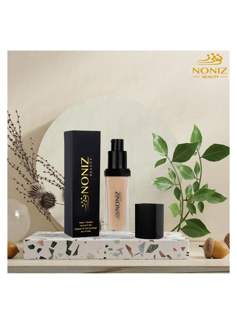 Noniz Beauty Flawless Face Makeup - Waterproof Liquid Foundation - Medium to Full Coverage-Matte Finishing Makeup Look - Oil Absorbing - Vegan Formula- Cruelty-Free Makeup 40 ml