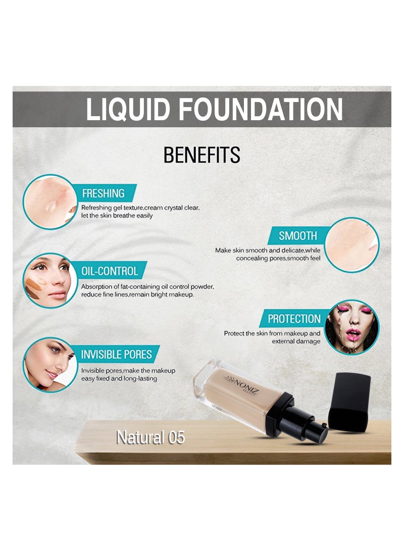 Noniz Beauty Flawless Face Makeup - Waterproof Liquid Foundation - Medium to Full Coverage-Matte Finishing Makeup Look - Oil Absorbing - Vegan Formula- Cruelty-Free Makeup 40 ml