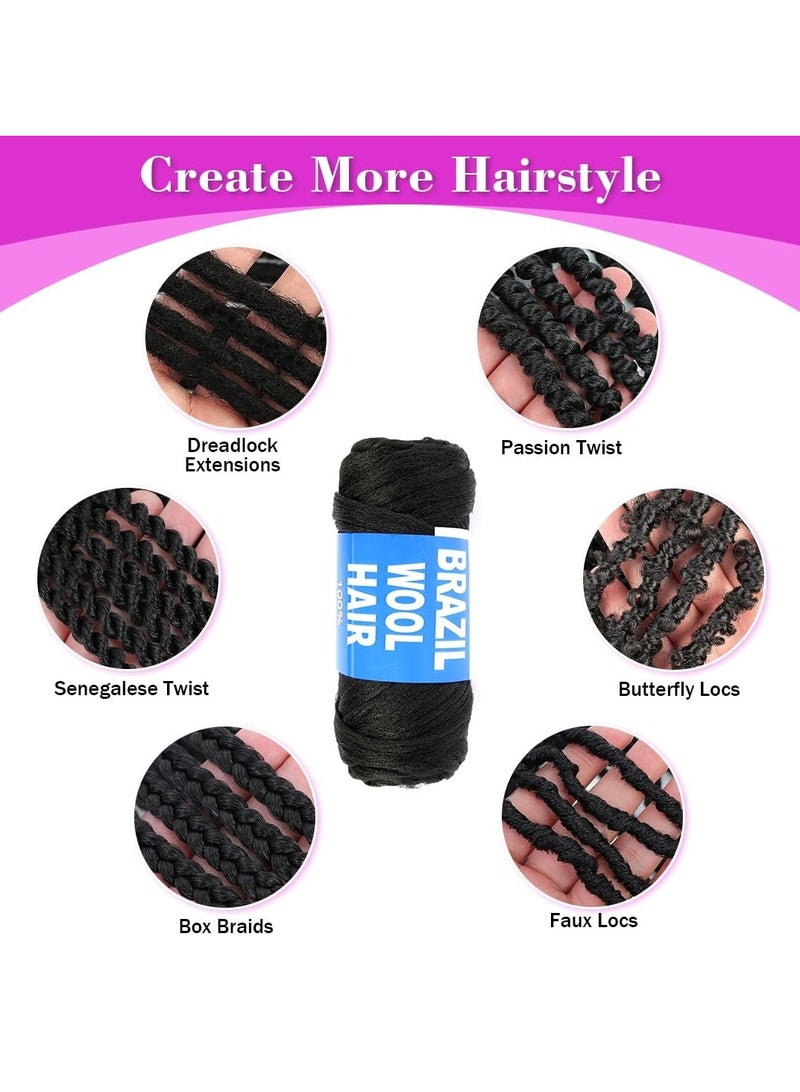 6 Roll Black Acrylic Yarn Hand Knitting Brazilian Wool Hair for Braids-Jumbo Braid, Faux Locs, and Crochet Styles (100% Brazilian Wool, 70g per Pack) - Image 3