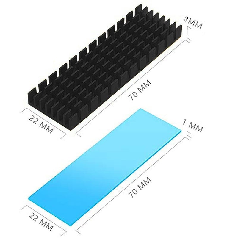 Tobo مبددات حرارة من الألمنيوم لمبردات M.2 SSD، زعانف تبريد PCIE M.2 SSD لأجهزة الكمبيوتر المحمولة، وسادات تبديد الحرارة السيليكونية + الملحقات المضمنة TD-1036PC (عبوة من 2، أسود) - Image 3