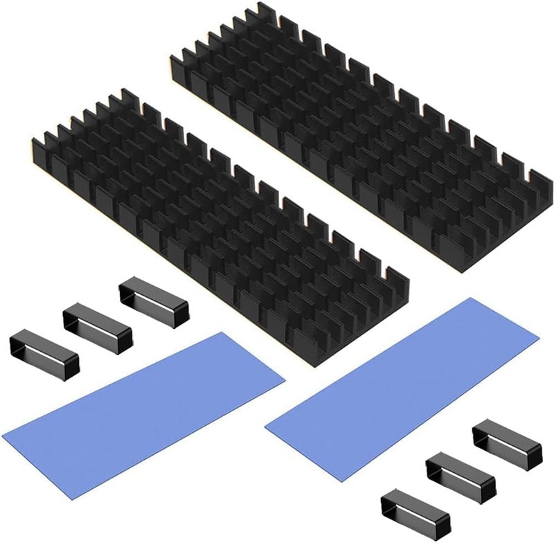 Tobo مبددات حرارة من الألمنيوم لمبردات M.2 SSD، زعانف تبريد PCIE M.2 SSD لأجهزة الكمبيوتر المحمولة، وسادات تبديد الحرارة السيليكونية + الملحقات المضمنة TD-1036PC (عبوة من 2، أسود) - Image 1