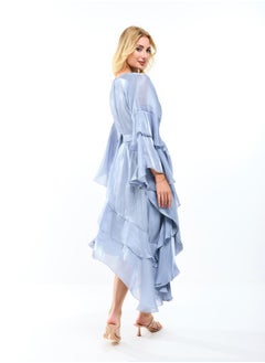 Asymmetrical Layered A-Line Midi Dress with Tie-Belt by Styli