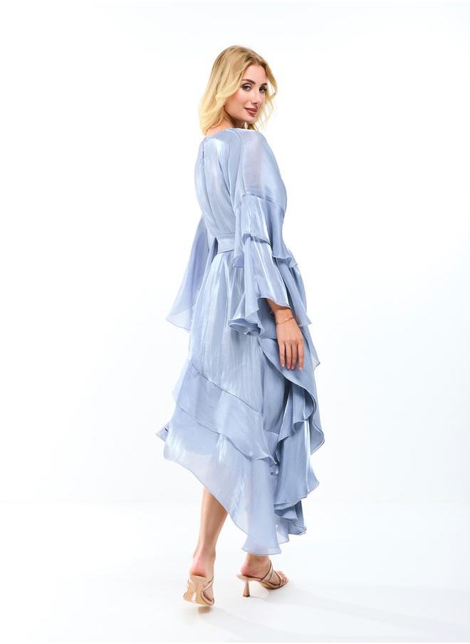 House of Moda - Asymmetrical Layered A-Line Midi Dress with Tie-Belt by Styli - Image 1