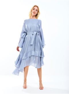 House of Moda Asymmetrical Layered A-Line Midi Dress with Tie-Belt by Styli  - Image 5