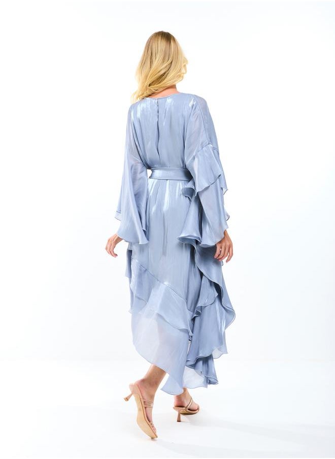 House of Moda - Asymmetrical Layered A-Line Midi Dress with Tie-Belt by Styli - Image 1