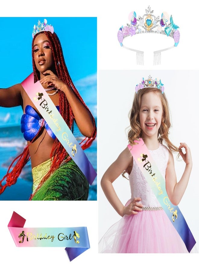 YARIEW Mermaid Birthday Party Decorations - Crown, Sash, and Tiara for Girls and Women - Image 2
