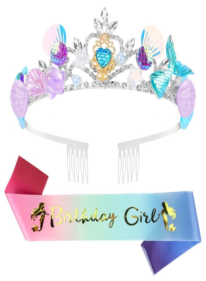 YARIEW Mermaid Birthday Party Decorations - Crown, Sash, and Tiara for Girls and Women - Image 1