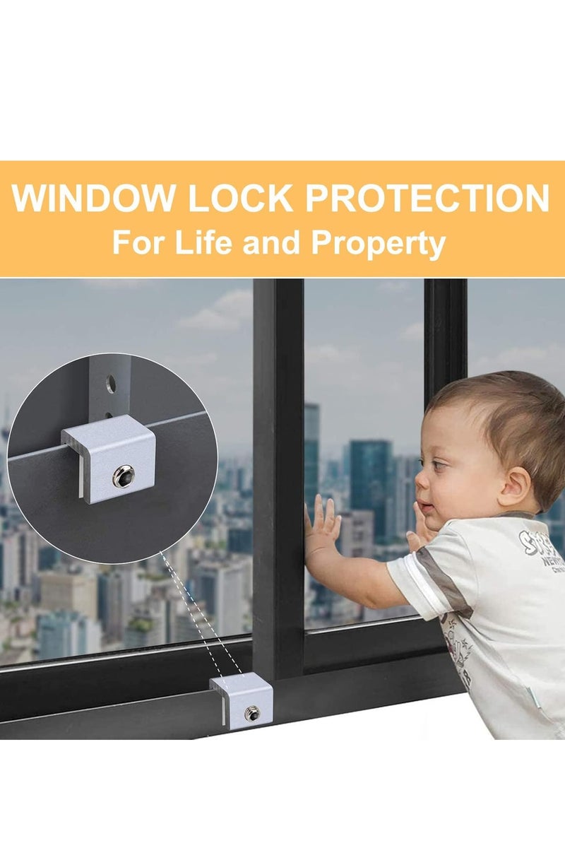 Rubik 4 Sets Sliding Window Locks, Adjustable Sliding Window Door Safety Locks with Key, Aluminum Window Locks Security Stoppers Adjustable Security Locks Child Safety Lock for Vertical Horizontal Slide Door Windows Silver  - Image 5