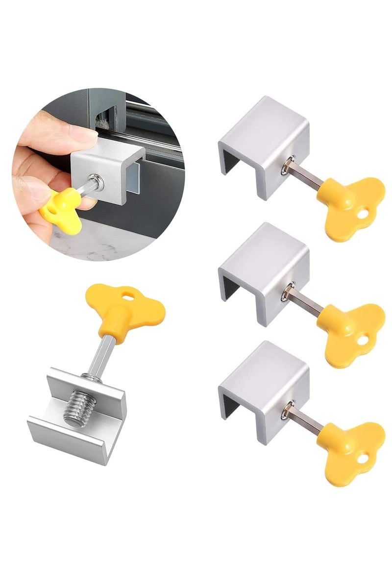 Rubik 4 Sets Sliding Window Locks, Adjustable Sliding Window Door Safety Locks with Key, Aluminum Window Locks Security Stoppers Adjustable Security Locks Child Safety Lock for Vertical Horizontal Slide Door Windows Silver  - Image 1