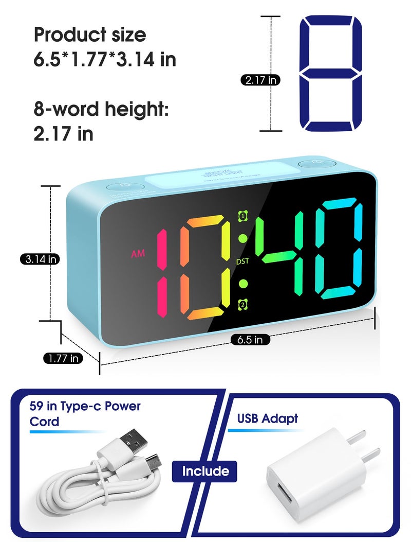 Cadmos Loud Alarm Clock for Heavy Sleepers Adults,Digital Clock with 7 Color NightLight,Adjustable Volume,USB Charger,Small Clocks for Bedrooms Bedside,ok to Wake for Kids,Teens (Blue+RGB) - Image 2