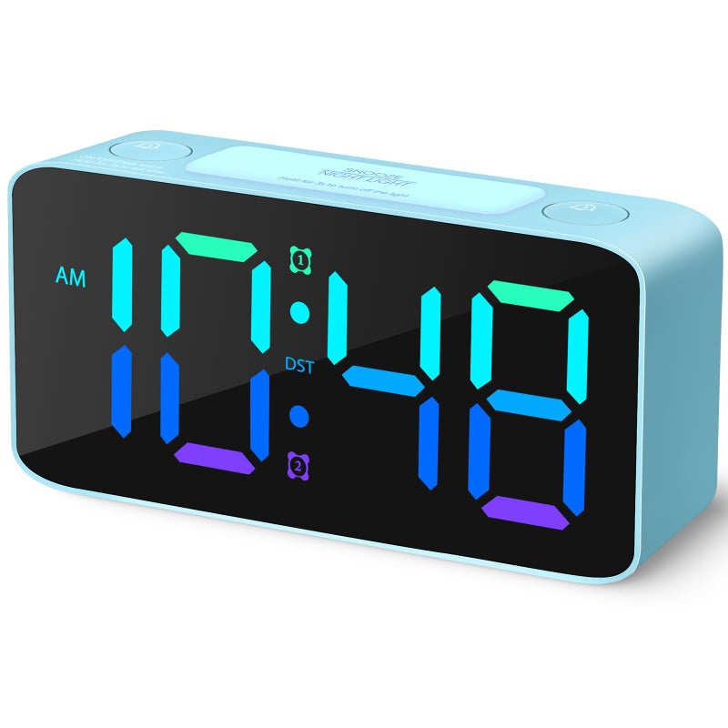 Cadmos Loud Alarm Clock for Heavy Sleepers Adults,Digital Clock with 7 Color NightLight,Adjustable Volume,USB Charger,Small Clocks for Bedrooms Bedside,ok to Wake for Kids,Teens (Blue+RGB) - Image 1