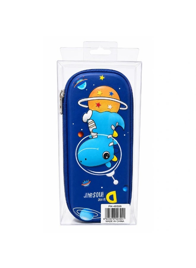 Cute Cartoon Dinosaur Astronaut Printed Pencil Case- Blue