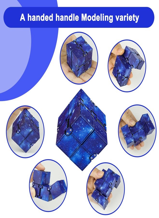 WUQID لعبة WUQID Infinitycube لتخفيف التوتر، لعبة تململ للأطفال والكبار، أداة فريدة لطيفة بحجم الجيب لتخفيف القلق وتمضية الوقت (أزرق) - Image 2