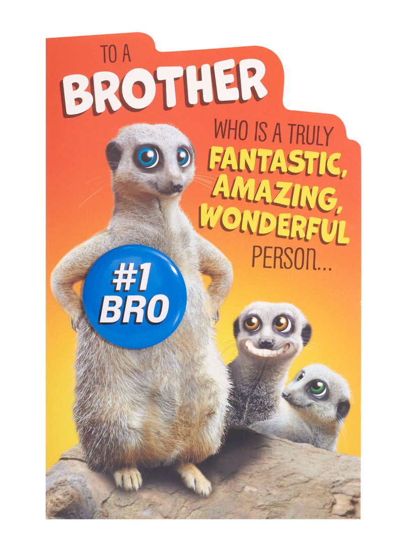 UK Greetings Happy Birthday Brother Meerkat Wearing Badge Card – Cute Animal Birthday Greeting Card with Envelope | UK Greetings - Image 3