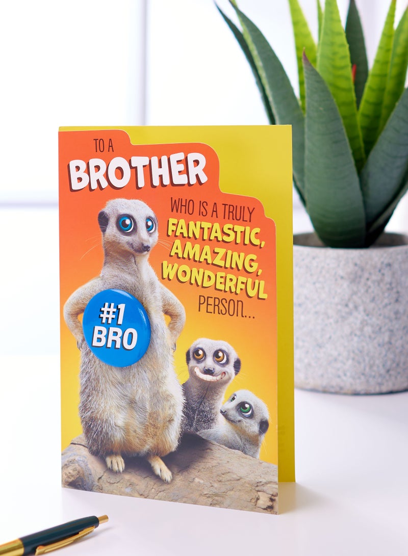 UK Greetings Happy Birthday Brother Meerkat Wearing Badge Card – Cute Animal Birthday Greeting Card with Envelope | UK Greetings - Image 4