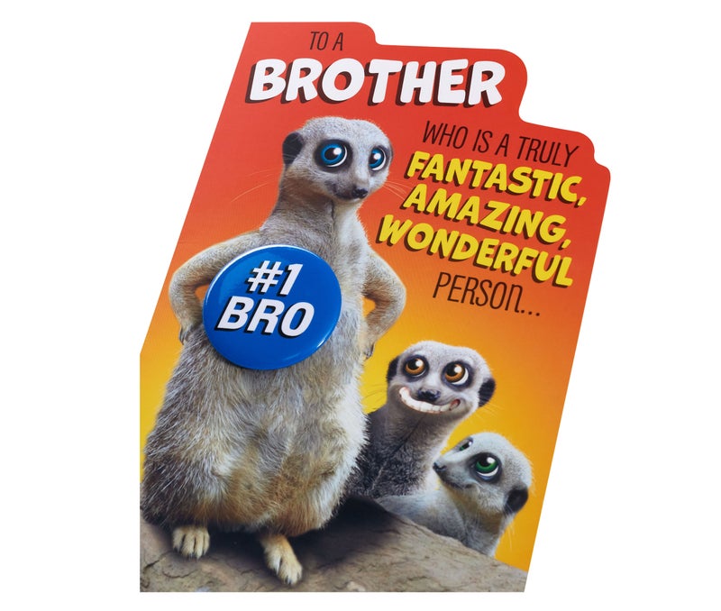 UK Greetings Happy Birthday Brother Meerkat Wearing Badge Card – Cute Animal Birthday Greeting Card with Envelope | UK Greetings - Image 5