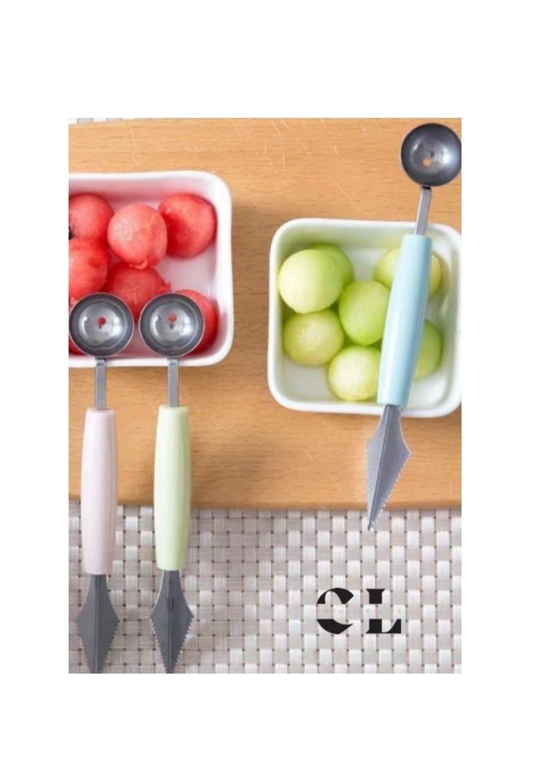 CREATIVE LIFE - Set of 3 Melon Scoop Fruit Spoon Ice Cream Sorbet Stainless Steel Fruit Tool Kitchen Accessories Gadgets 3 Colors Melon Baller - Image 1