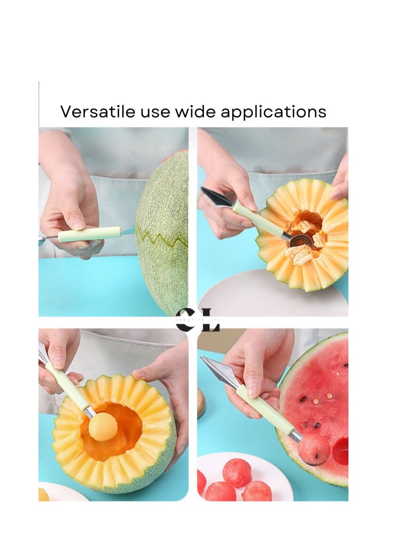 CREATIVE LIFE - Set of 3 Melon Scoop Fruit Spoon Ice Cream Sorbet Stainless Steel Fruit Tool Kitchen Accessories Gadgets 3 Colors Melon Baller - Image 1
