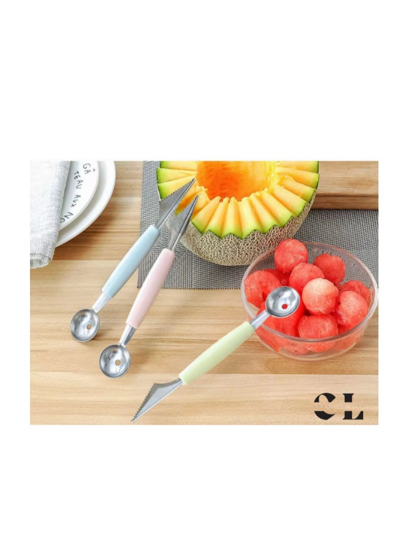 CREATIVE LIFE - Set of 3 Melon Scoop Fruit Spoon Ice Cream Sorbet Stainless Steel Fruit Tool Kitchen Accessories Gadgets 3 Colors Melon Baller - Image 1