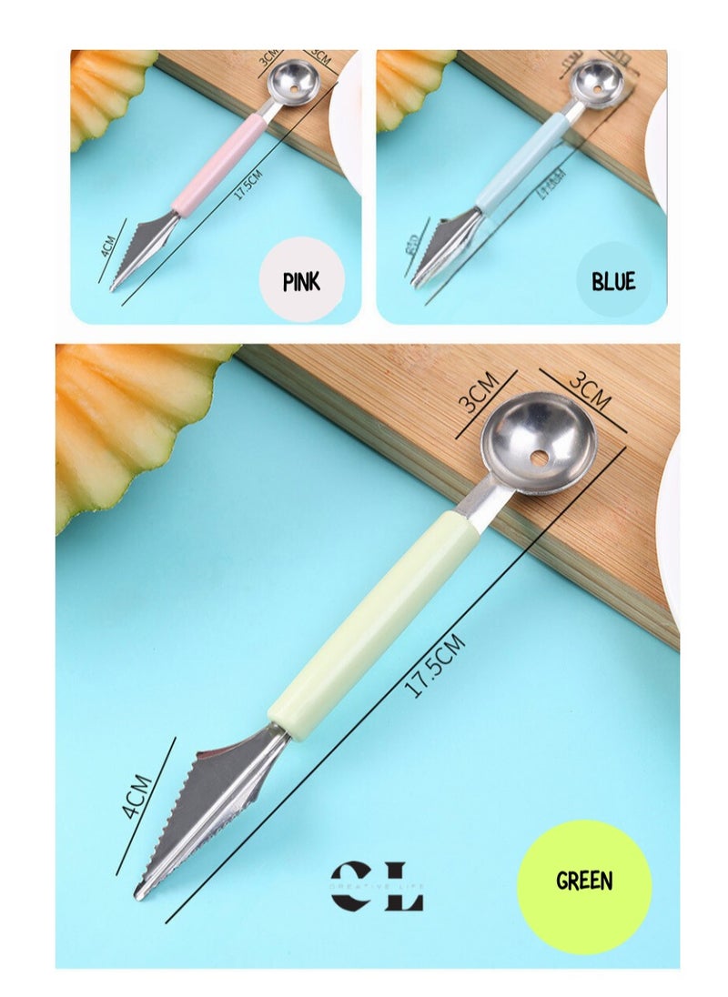 CREATIVE LIFE - Set of 3 Melon Scoop Fruit Spoon Ice Cream Sorbet Stainless Steel Fruit Tool Kitchen Accessories Gadgets 3 Colors Melon Baller - Image 1