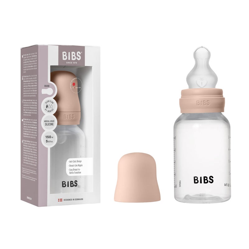 BIBS Baby Bottle 5 oz / 150 ml Silicone Nipple - Anti-Colic, BPA-Free, Round Nipple, Slow Flow, Lightweight & Easy to Clean, Suitable for Newborns 0+ Years - Blush - Image 1