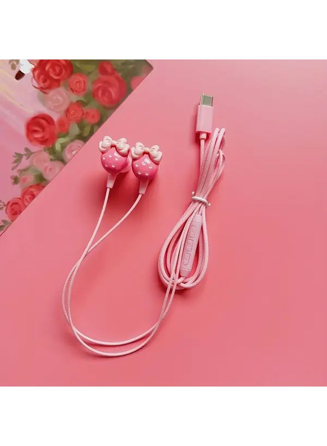 Cute Pink In Ear Wired Headphones with Microphone Volume Control Type C Plug - Image 3