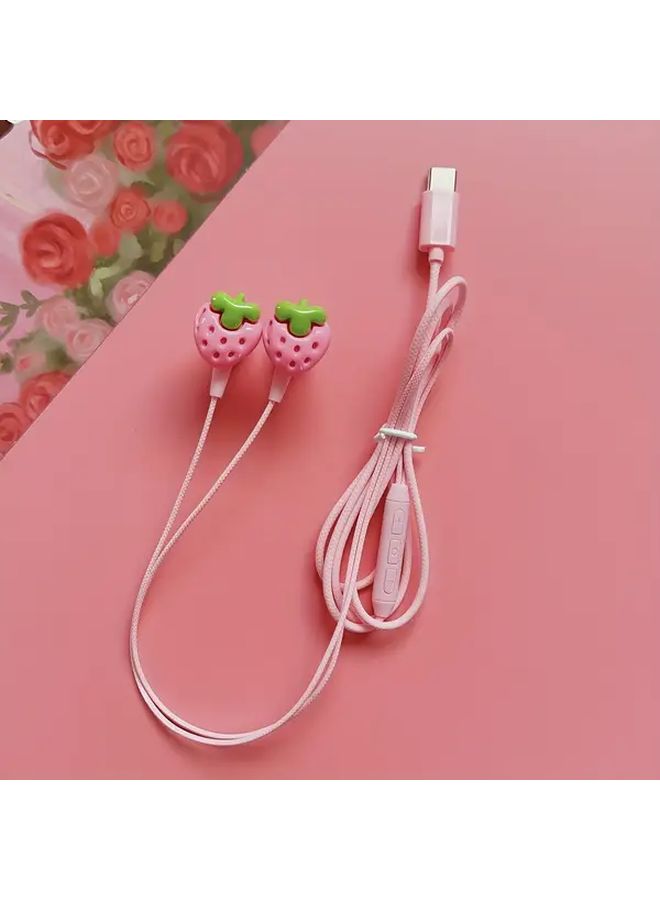 Cute Pink In Ear Wired Headphones with Microphone Volume Control Type C Plug - Image 2