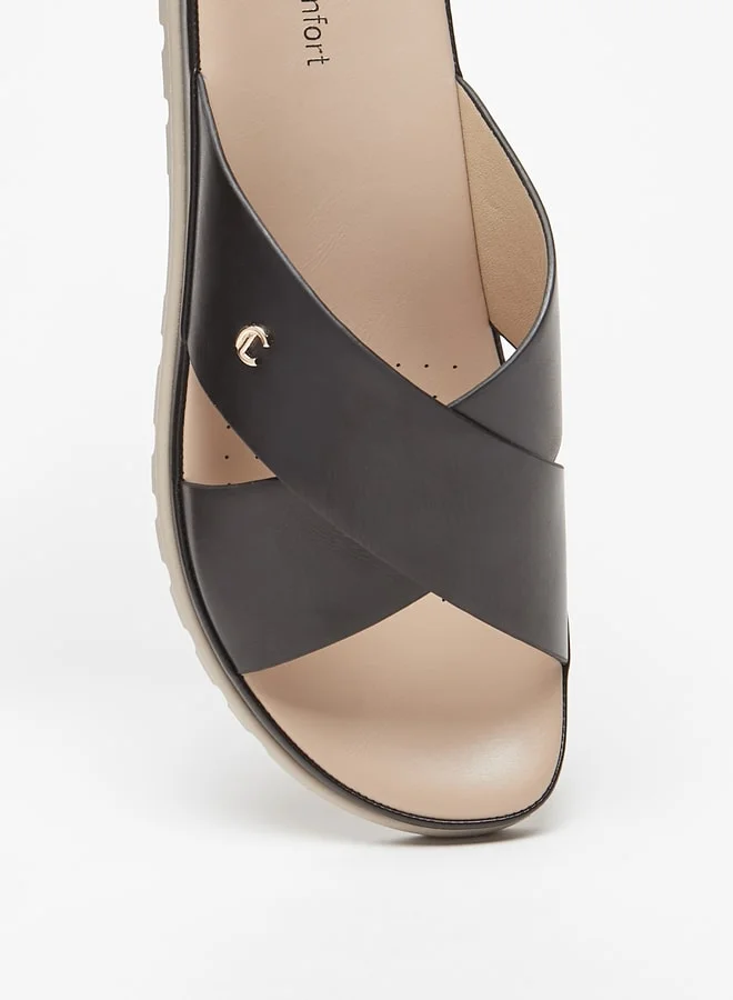 Le Confort Women Solid Slip-On Cross Slide Sandals