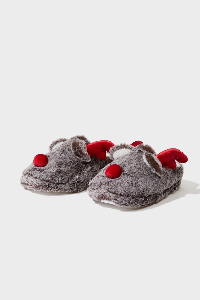 DeFacto Grey Woman Woman Christmas Themed Flat Sole Home Slippers Casual - Image 1