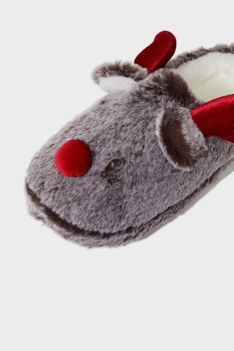 DeFacto Grey Woman Woman Christmas Themed Flat Sole Home Slippers Casual - Image 5