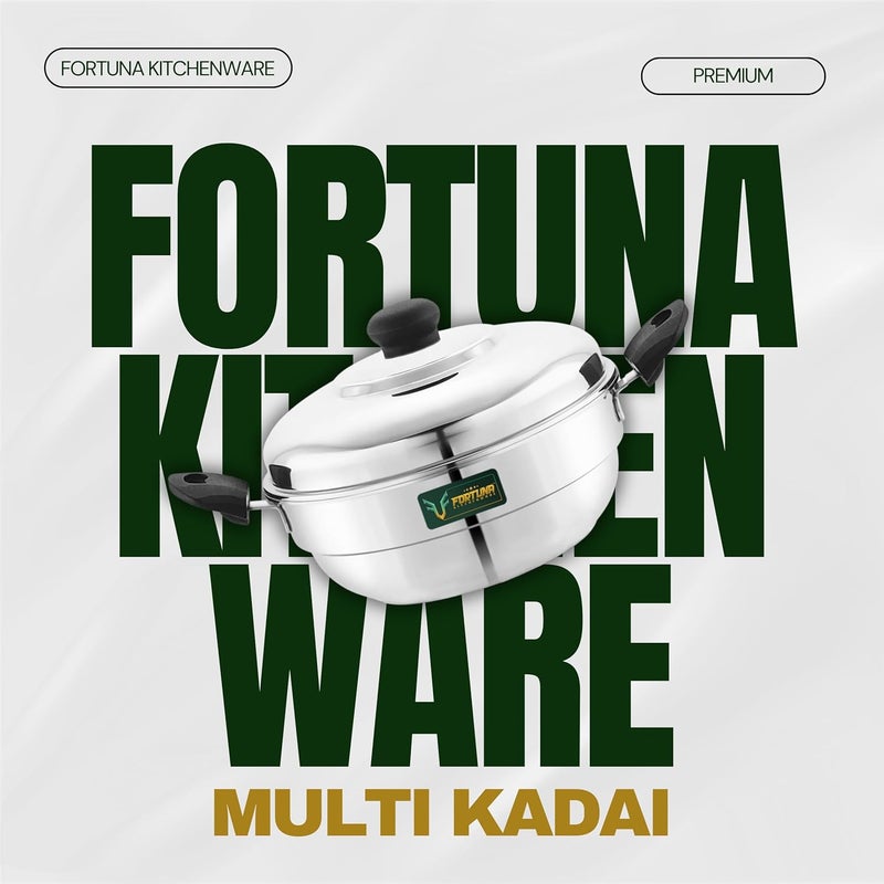 FORTUNA KITCHENWARE Mini Idli Maker Steel | Mini Idli Steamer Stainless Steel | Small Idli Maker Multipurpose Steel Kadai with 36 Idli Kulis (2 Plates) - Image 4