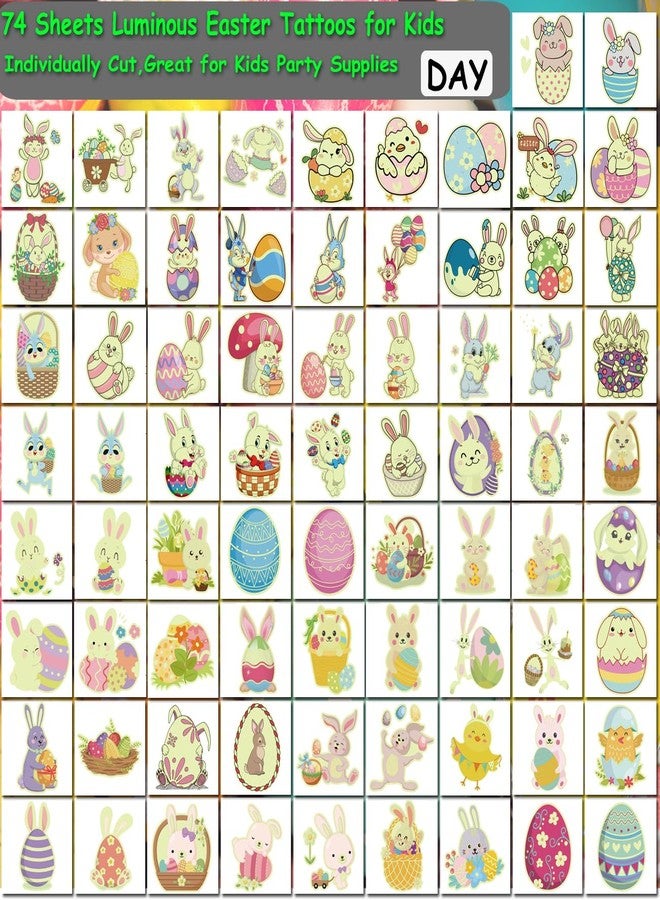 CHARLENT Glow in The Dark Easter Temporary Tattoos for Kids Easter Basket Stuffers - 74 Individually Sheets Luminous Easter Egg Bunny Tattoos for Boys Girls Party Favors Goodie Bag Fillers - Image 3