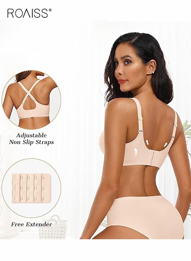 roaiss Seamless Bra Women's Without Underwire V-Neck Zero Feel Bralette Soft Push up Padded Non-wired Bustier Comfortable T-Shirt Bra Soft Sleep Bra - Image 4