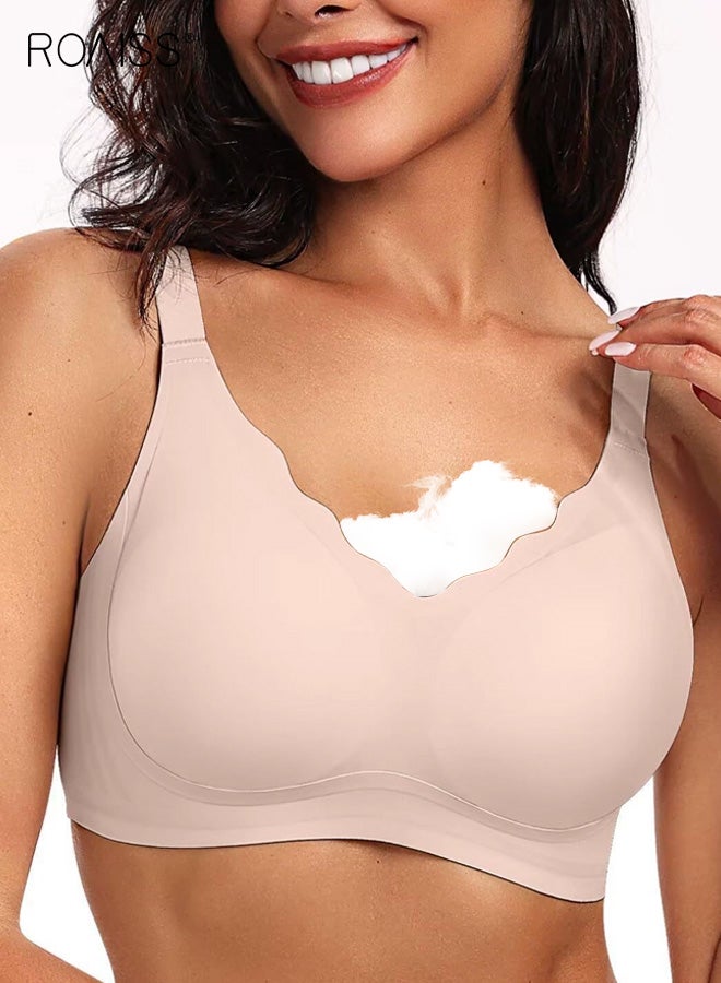 roaiss Seamless Bra Women's Without Underwire V-Neck Zero Feel Bralette Soft Push up Padded Non-wired Bustier Comfortable T-Shirt Bra Soft Sleep Bra - Image 1