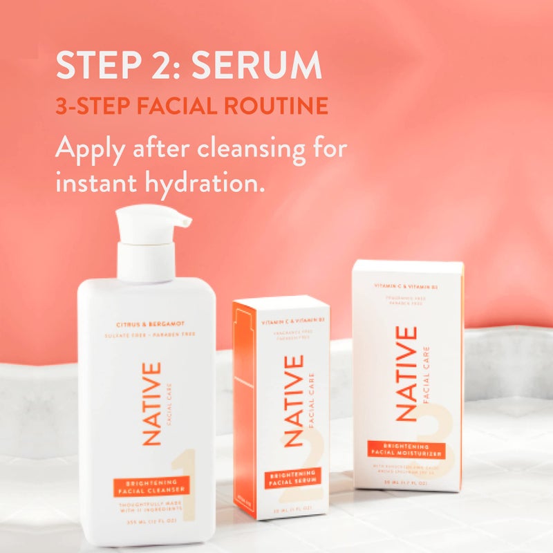 Native Brightening Facial Serum Contains Naturally Derived Ingredients | Hydrating Serum with Vitamin C and Niacinamide, Vitamin B3, Revitalize and Repair Your Skin, Fragrance-Free, 30ml, 1 fl oz - Image 3