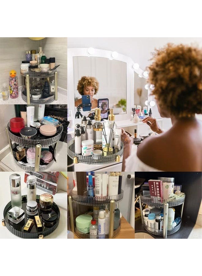 Sharpdo - Rotating Makeup Organizer for Vanity, Bathroom Organizer Countertop Carousel Spinning Holder - High-Capacity Perfume Organizer, Skincare Organizers Cosmetics Storage Rack- 2Tier - Image 1