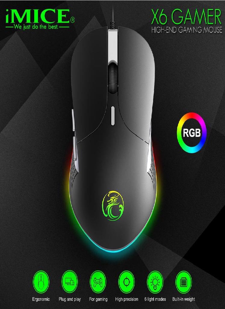 Eckek - iMICE X6 High Configuration USB Wired Gaming Mouse Computer Gamer 6400 3200 DPI Optical Mice for Laptop PC Game Mouse - Image 1