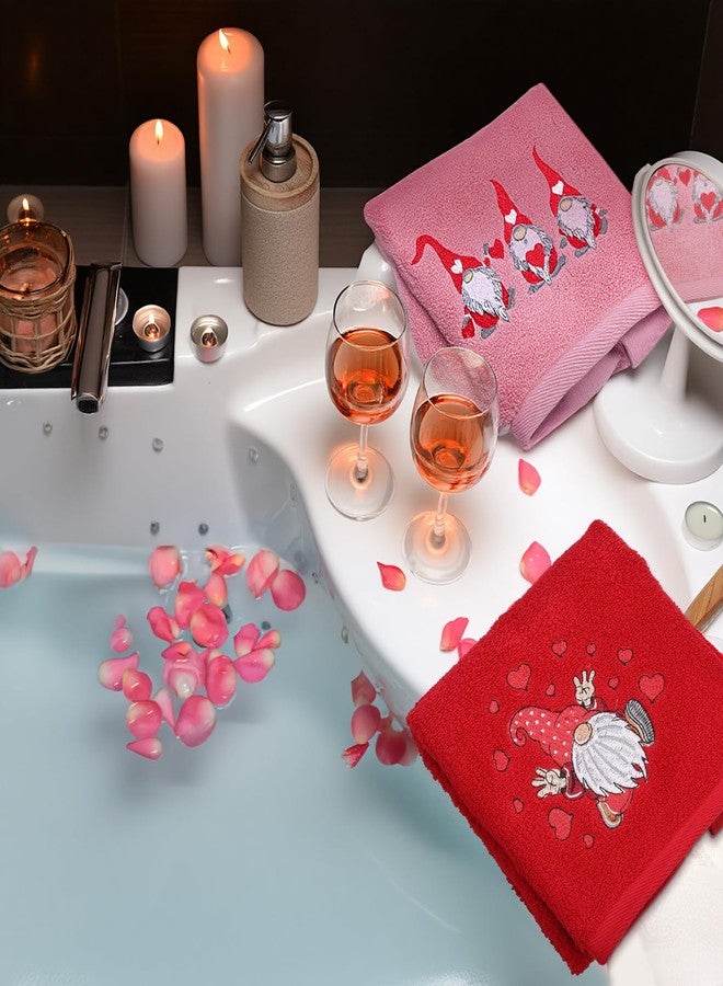 Mindsoft 3 Pack Valentine's Day Bath Towels Gnome Heart Embroidered Cotton Soft Absorbent Bathroom Hand Towels Red Heart Love Decorative Valentine Bathroom Decor for Housewarming Gift, 13.7 "x 29.5" - Image 4