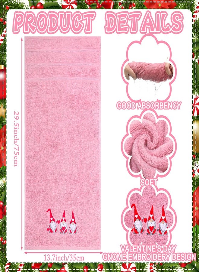 Mindsoft 3 Pack Valentine's Day Bath Towels Gnome Heart Embroidered Cotton Soft Absorbent Bathroom Hand Towels Red Heart Love Decorative Valentine Bathroom Decor for Housewarming Gift, 13.7 "x 29.5" - Image 2