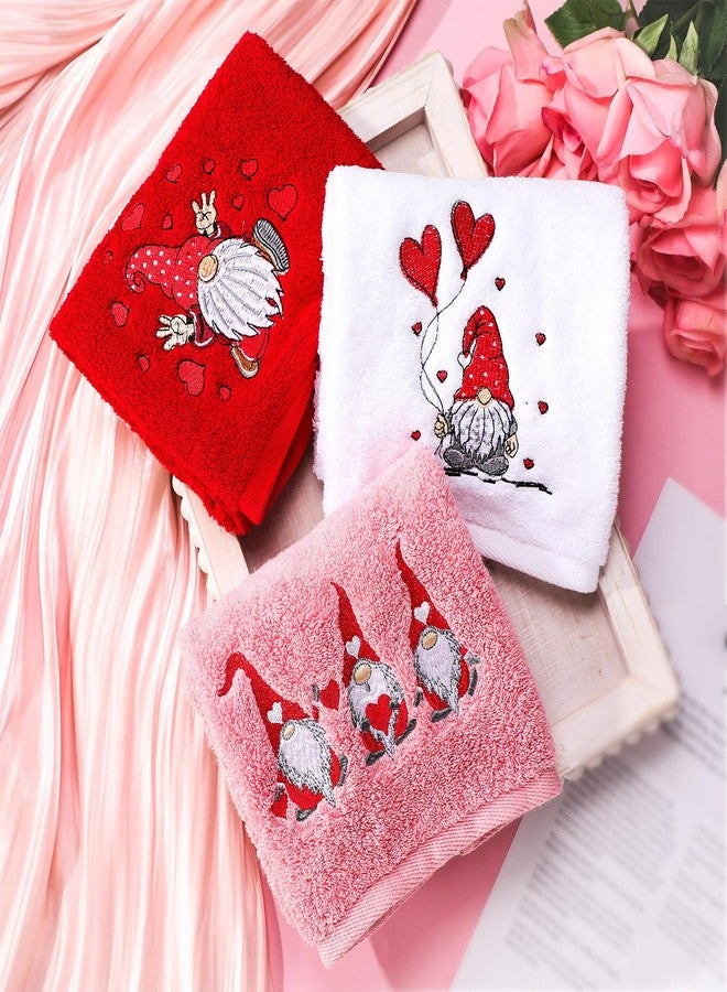 Mindsoft 3 Pack Valentine's Day Bath Towels Gnome Heart Embroidered Cotton Soft Absorbent Bathroom Hand Towels Red Heart Love Decorative Valentine Bathroom Decor for Housewarming Gift, 13.7 "x 29.5" - Image 3