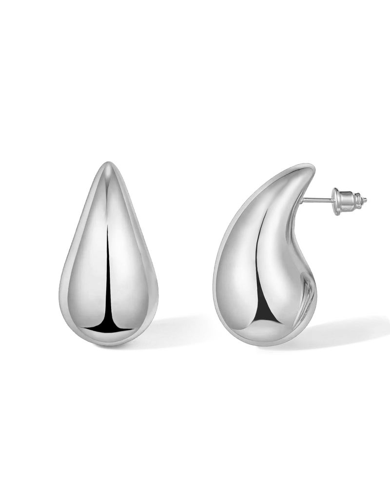 PANSHI Sterling Silver Earring Chunky Silver Hoop Earrings for Women Teen Trendy Hypoallergenic Stud Post Drop Earrings Jewelry (White Gold Chunky) - Image 1