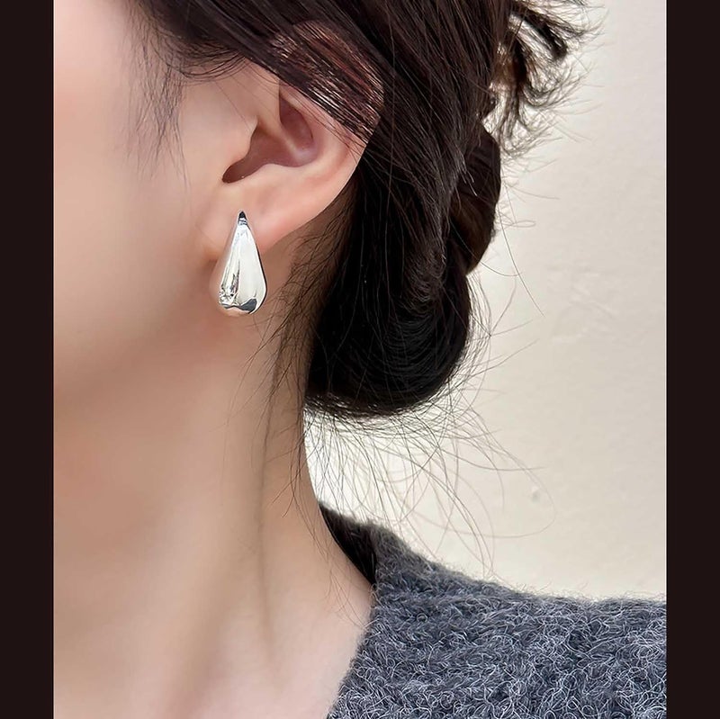 PANSHI Sterling Silver Earring Chunky Silver Hoop Earrings for Women Teen Trendy Hypoallergenic Stud Post Drop Earrings Jewelry (White Gold Chunky) - Image 5
