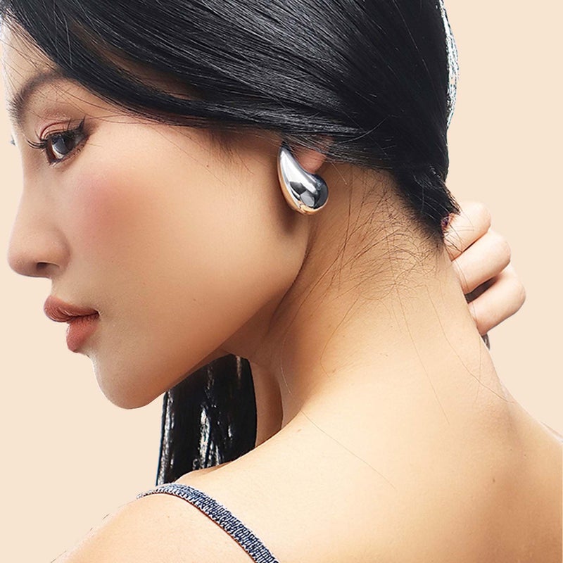PANSHI Sterling Silver Earring Chunky Silver Hoop Earrings for Women Teen Trendy Hypoallergenic Stud Post Drop Earrings Jewelry (White Gold Chunky) - Image 3