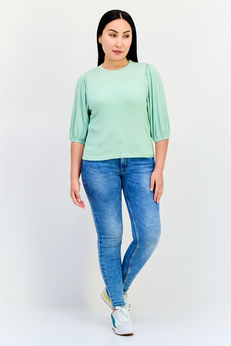 ONLY Women Crew Neck Short Sleeve Plain Top, Mint Green - Image 4