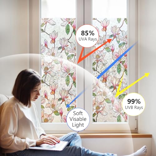 Ranzdn Window Privacy Film - Stained Glass Window Film Static Cling UV & Heat Blocking Rainbow Window Film for Glass Doors, Bedroom Windows - No Glue Premium Vinyl (Easy Install, 23.6"×78.7") - Image 3