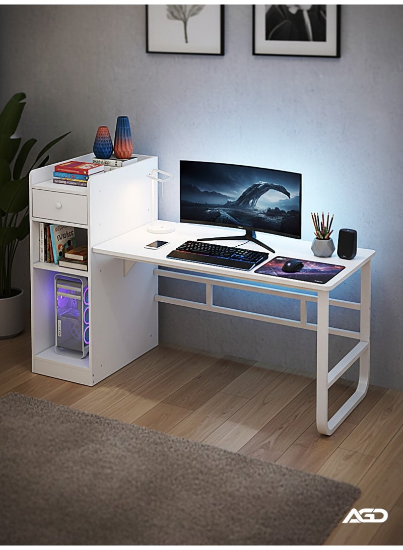 AGD طاولة دراسة مع وحدة أرفف جانبية للكمبيوتر ودراسة الكتابة والألعاب مناسبة للمنزل باللون الأبيض - Image 3